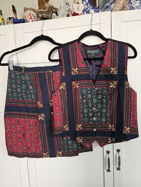 VTG 90s Bushwacker Patchwork Vest Skirt Set Small NWOT Unworn Dark Academia